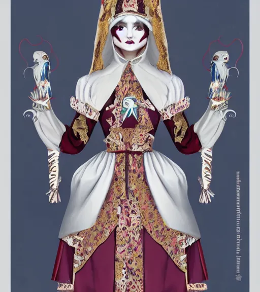 Prompt: beautiful female character inspired by venice carnival, kuruminha and nun | | digital artwork made by greg rutswork, anna dittmann and lois van barlee, symmetrical, anatomically correct