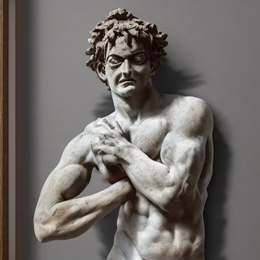 Prompt: photo of fragmented greek sculpture of Luffy