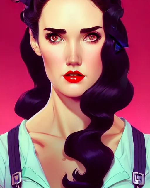 Image similar to a pin up and beautiful fashion charming dreamlke jennifer connelly, symmetrical face, symmetrical eyes, character art, art by artgerm lau and wlop and and ilya kuvshinov and john singer sargent, joshua middleton comic art