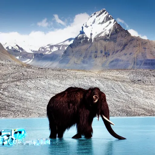 Prompt: photograph of a wooly mammoth, glacier in the background, award winning nature photography, national geographic