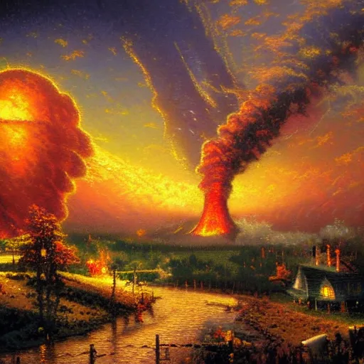 Prompt: nuclear explosion by thomas kinkade