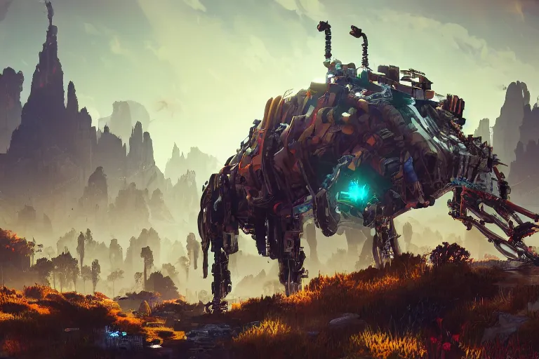 Image similar to sawtooth machine mecanical creature robot of horizon forbidden west horizon zero dawn bioluminiscence global illumination ray tracing hdr fanart arstation by ian pesty and alena aenami artworks in 4 k