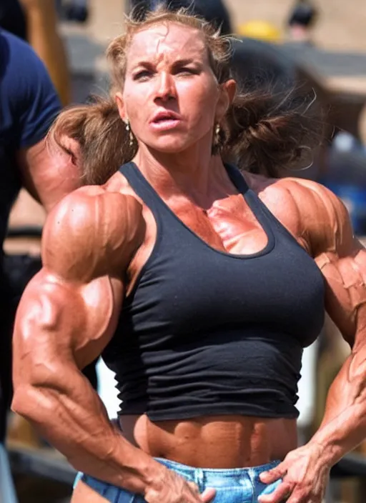 Image similar to beautiful bodybuilder woman warrior during the thermopolis carnage