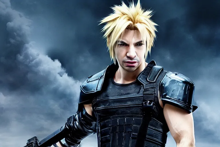 Image similar to live action film still of ( nathan fielder ) playing cloud strife in the new sci - fi movie