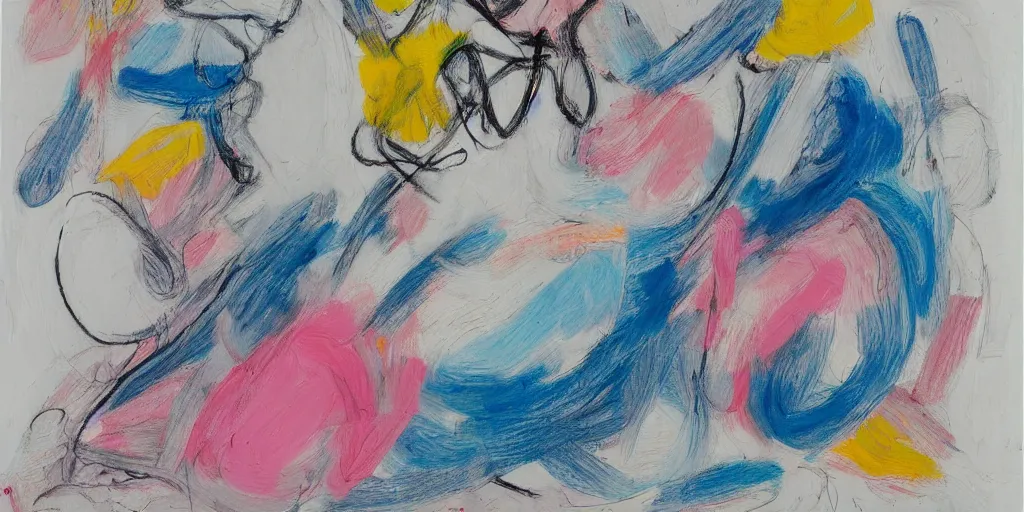 Prompt: round variation painting de kooning thin scribble on white canvas, blue and pink shift, martha jungwirth sketch, drawn by yves tanguy, oil on canvas, thick impasto