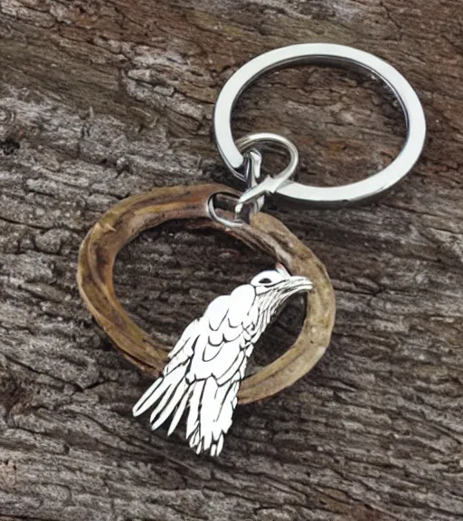 Prompt: realistic keychain of 'an eagle in the nest of a snowy pine tree'