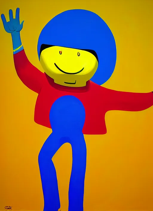 Image similar to splash painting, happy guy, by os gemeos