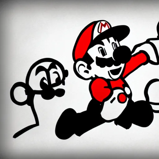 Image similar to super mario brothers, sumi-e ink style,