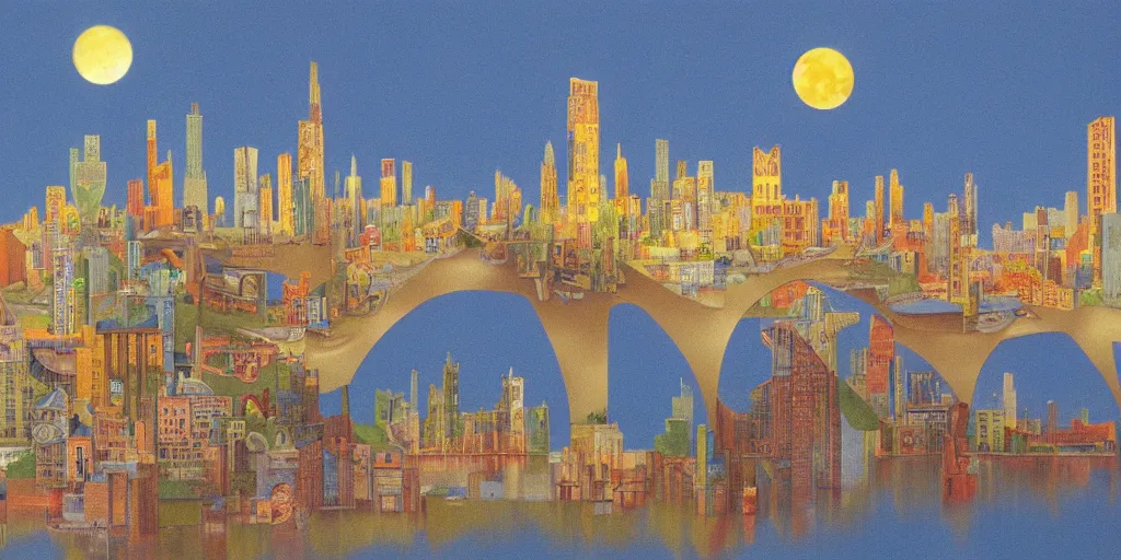 Image similar to fantasy city with moon by STEVEN HOLL trending on artsation