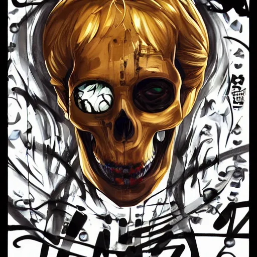 Image similar to anime manga skull portrait young woman skeleton, bart simpson, painterly, logo, graffiti, elegant, highly detailed, digital art, art by jc leyendecker and sachin teng