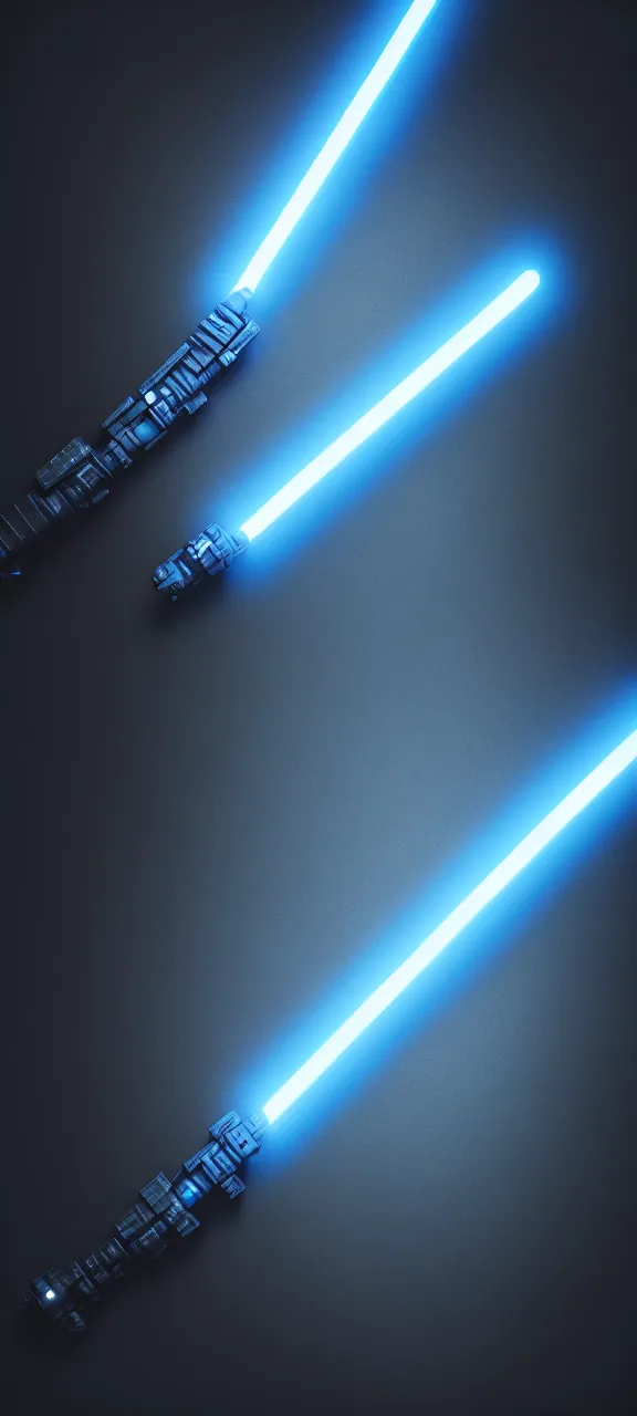 Prompt: detailed cinematic render, of a blue cyberpunk lightsaber lying vertically on a glossy black floor, in a dark room, photo from above, octane render 8 k, digital art, lightsaber wallpaper 4 k, ray tracing, jedi fallen order lightsaber wallpaper 4 k, cal kestis lightsaber wallpaper