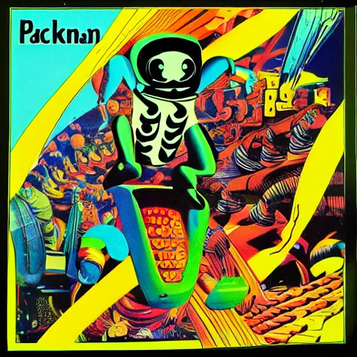 Image similar to packman as the beetles album cover, 7 0 s, acid