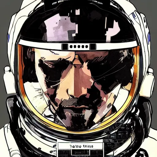 Image similar to portrait of an astronaut character in the style of Death Stranding by Yoji Shinkawa and Ashley Wood