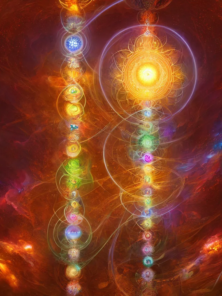 Image similar to a detailed depiction of the chakra energy fields spiraling fractal sacred geometry surrounding a beautiful goddesses, by justin gerard and craig mullins, 3 d, cinema 4 d render, trending on artstation, 8 k