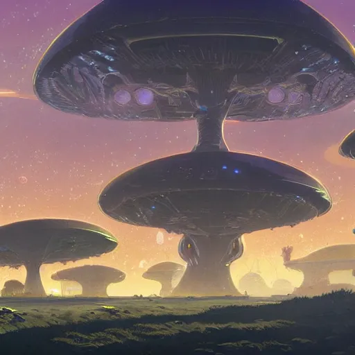 Image similar to concept art painting of an alien world full of alien life, detailed, cel shaded, in the style of makoto shinkai and moebius and james gurney