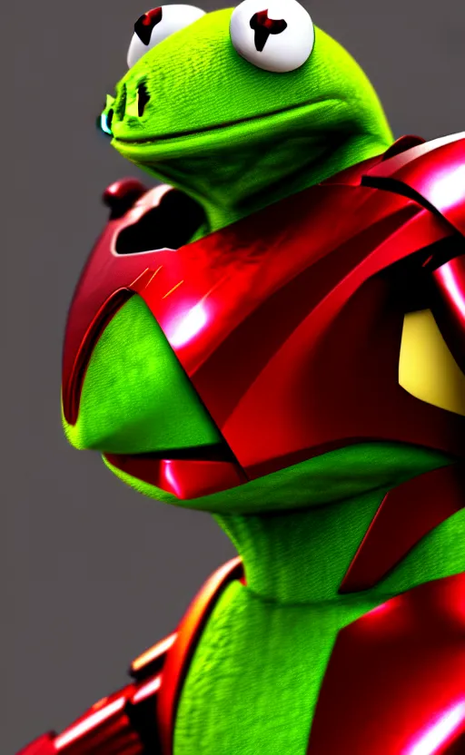 Image similar to Kermit the frog as Iron man, hyperdetailed, artstation, cgsociety, 8k