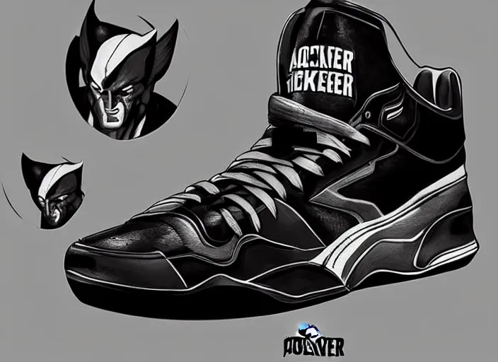 Image similar to basketball sneakers concept of wolverine, trending on artstation, smooth, sharp focus