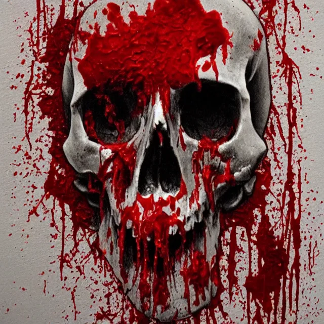 Prompt: skull covered and dripping in blood, primitive art