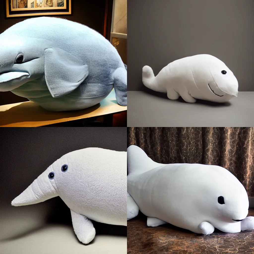 Prompt: photograph of a plush beluga, studio photo