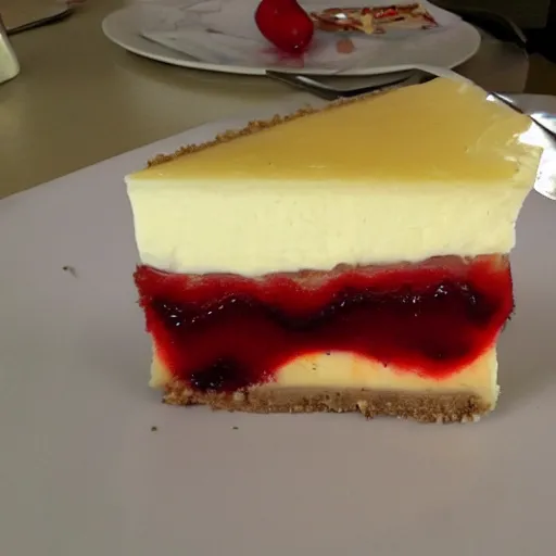 Prompt: piece of cheese cake in the style of salvadore dali