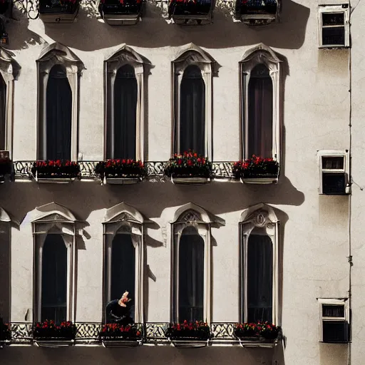 Image similar to some dwarfs are making some backward somersault from a balcony, photography