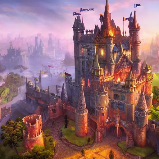 A magical fantasy royal castle town that sits on a