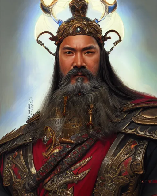 Prompt: guan yu portrait | highly detailed | very intricate | symmetrical | whimsical and magical | soft cinematic lighting | award - winning | closeup portrait | doll | painted by donato giancola and mandy jurgens and ross tran | pastel color palette | featured on artstation