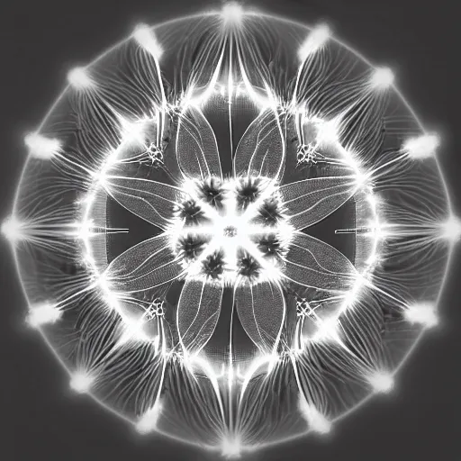 Image similar to radiograph, cymatics, symmetrical flower pattern