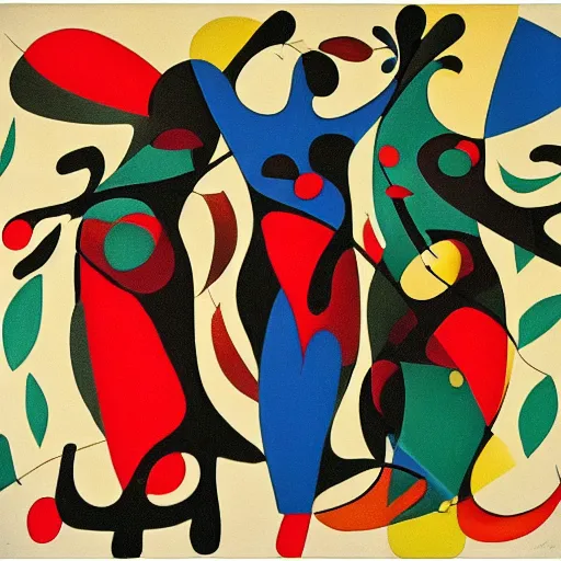 Prompt: the three graces multicolored dancing, abstract, miro, cinematic, intricate details