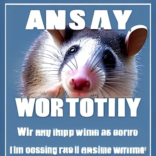 Prompt: an opossum with motivational text