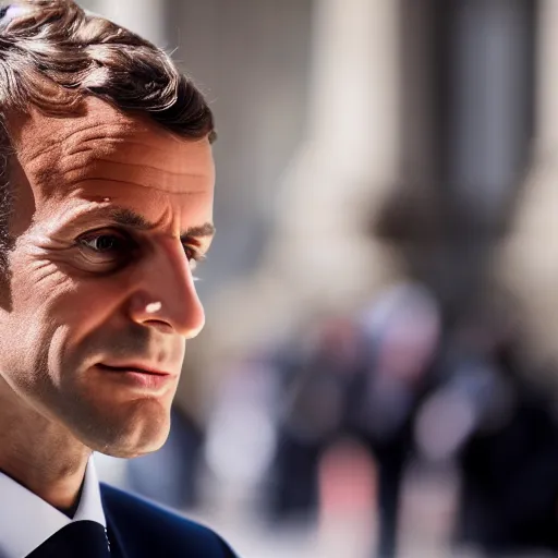 Image similar to big nose Emmanuel Macron, 50mm photography, high quality, 4K