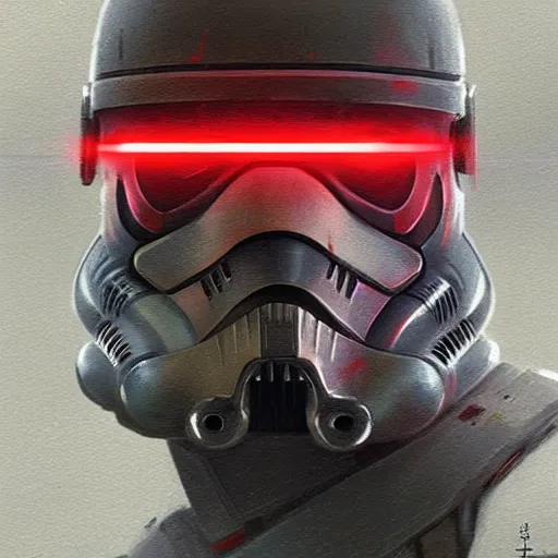Image similar to star wars concept art by greg rutkowski, soldier wearing the gray and red colored galactic federation tactical gear, highly detailed portrait, digital painting, artstation, concept art, smooth, sharp foccus ilustration, artstation hq