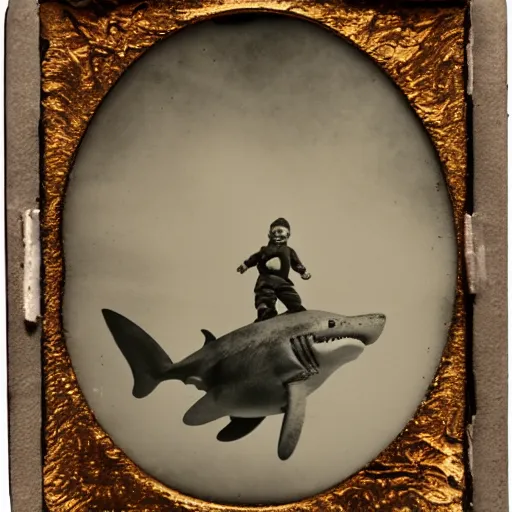 Image similar to underwater tintype ghost riding a shark