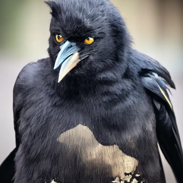 Image similar to a person wearing a fursuit of a crow fursona, fursona, furry convention, photograph, furry fandom, photorealistic,