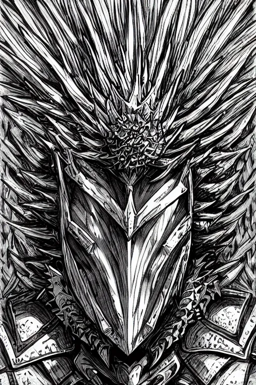 Image similar to thistle armoured warrior, symmetrical, highly detailed, digital art, pointy themed armour, sharp focus, trending on art station, kentaro miura manga art style