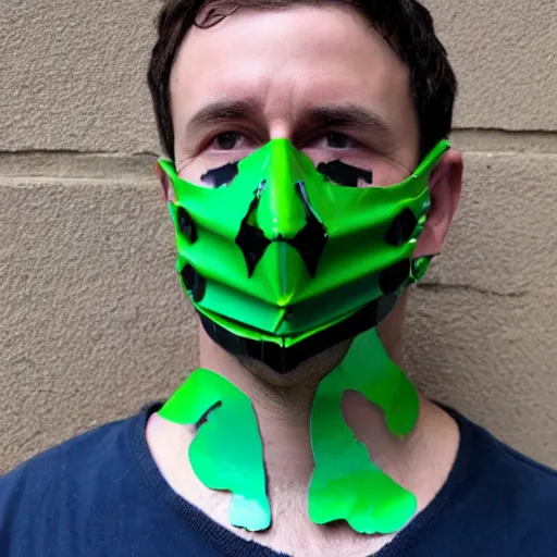 Image similar to will billy wearing a covid mask made out of duck tape satire