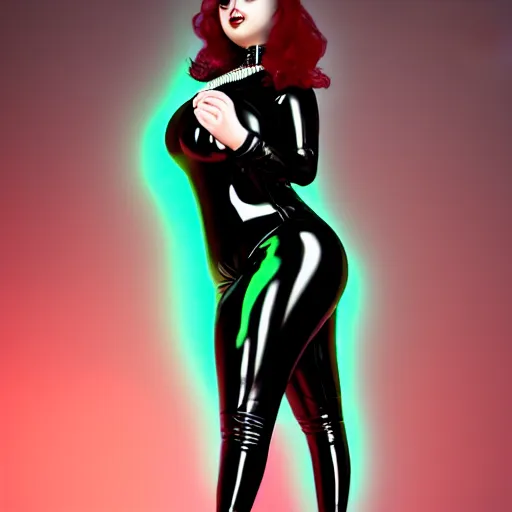 Prompt: a fully clothed curvy feminine young hot pale goth cutie wearing an elaborate modest shiny tight dark red latex-nylon-leather neck-high outfit with neon accents, cgsociety, photorealistic, sublime-comforting-intruiging ambience, thick hips-breasts and thin waist, 16k, smooth, sharp focus, trending on ArtStation, volumetric lighting