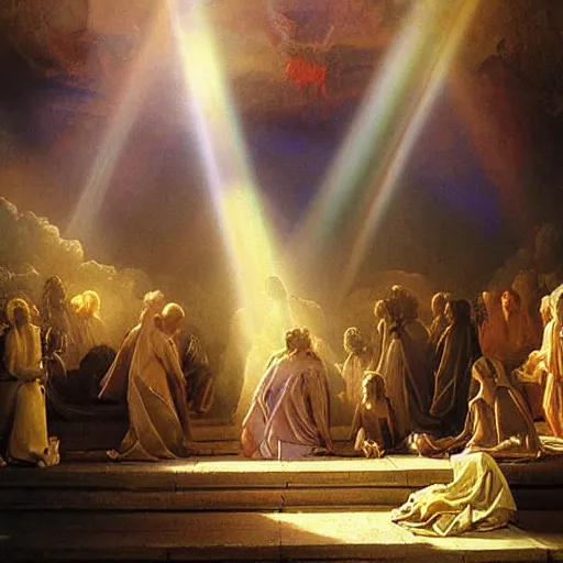 Prompt: masterful painting of heaven with volumetric grand lighting