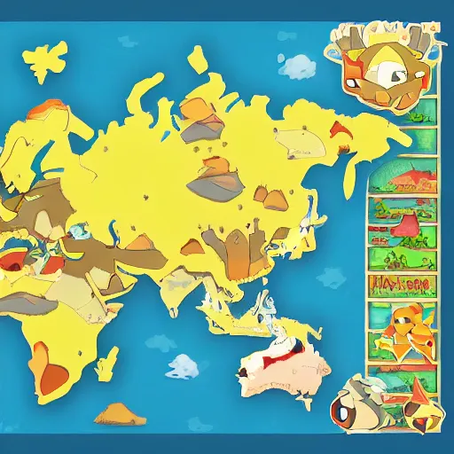 Image similar to World map in the style of pokemon sword, digital art