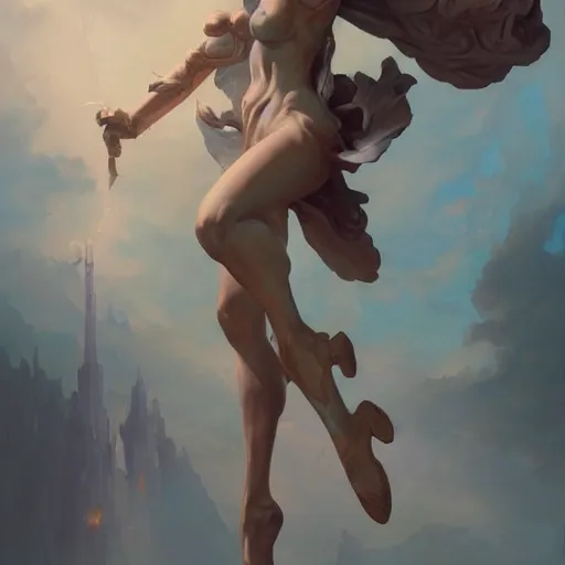 Image similar to a statue of a dynamic character design by peter mohrbacher