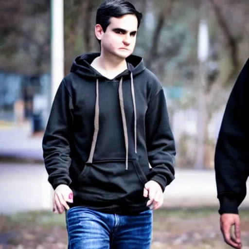 full-body shot of emo ben shapiro in a dark hoodie | Stable Diffusion