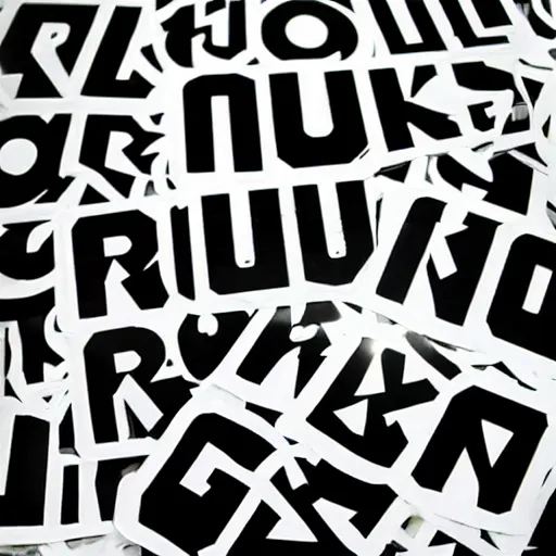 Image similar to black on white graphic design stickers in style of david rudnick, eric hu, y 2 k, brutalism