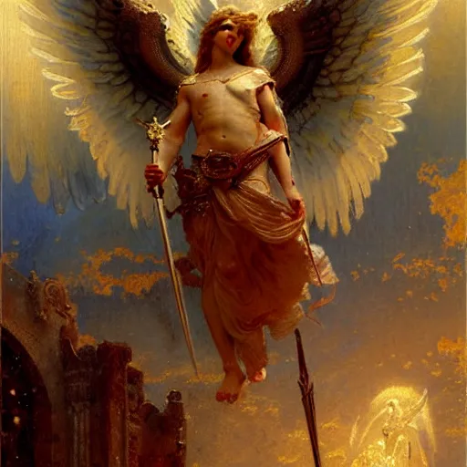 Image similar to saint michael the angel. highly detailed painting by gaston bussiere, greg rutkowski 8 k