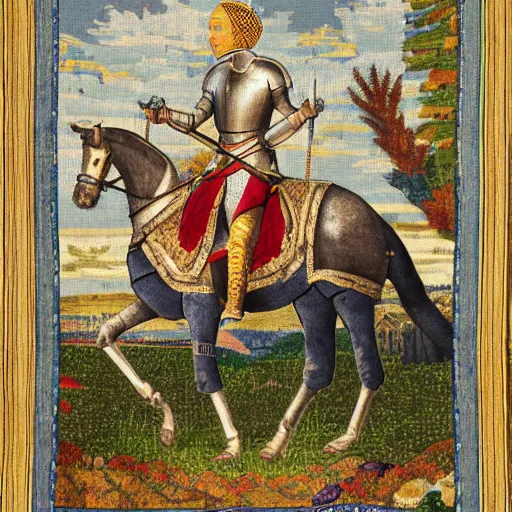 Prompt: tapestry of an English knight bathing.