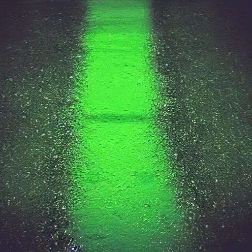 Prompt: “green liquid on floor grainy photo”