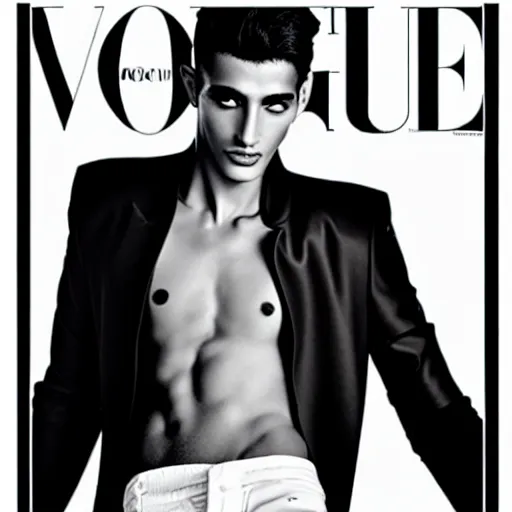 Image similar to a beautiful professional black and white photograph by hamir sardar, herb ritts and ellen von unwerh for the cover of vogue magazine of an unusually handsome moroccan male fashion model looking at the camera in a flirtatious way, leica 5 0 mm f 1. 8 lens