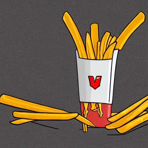 Prompt: illustration of a muscular arm lifting some fries