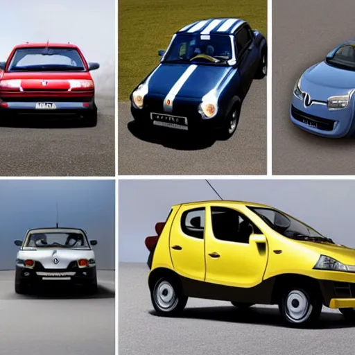 Image similar to evolution of Renault cars from 1910 to 2010, 5 steps