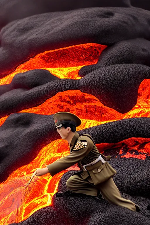 Prompt: japan world war soldier swimming on lava mountain, - photorealistic, smooth, aesthetic lighting, baroque object, pullitzer winning, photo by : canon eos 5 d mark iv, versatile, lens interoperability, autofocus, 4 k uhd video capture at 3 0 fps, 8 k time - lapse functions, by karah mew and adnan abidi