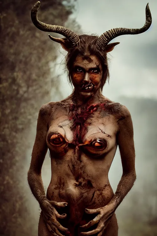 Prompt: beautiful Woman is a demon with horns, in hell, Wildlife photography, Cinematic, 8k, hyperrealism